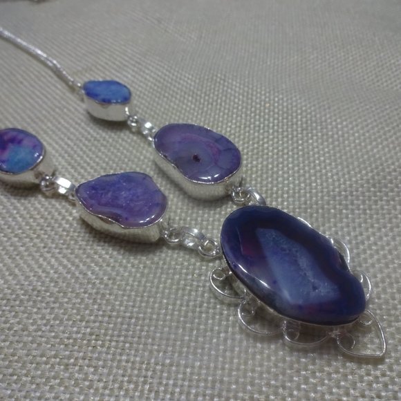 Gorgeous "PURPLE SOLAR AGATE" Handmade Sterling Necklace 22" #4B - Picture 1 of 3